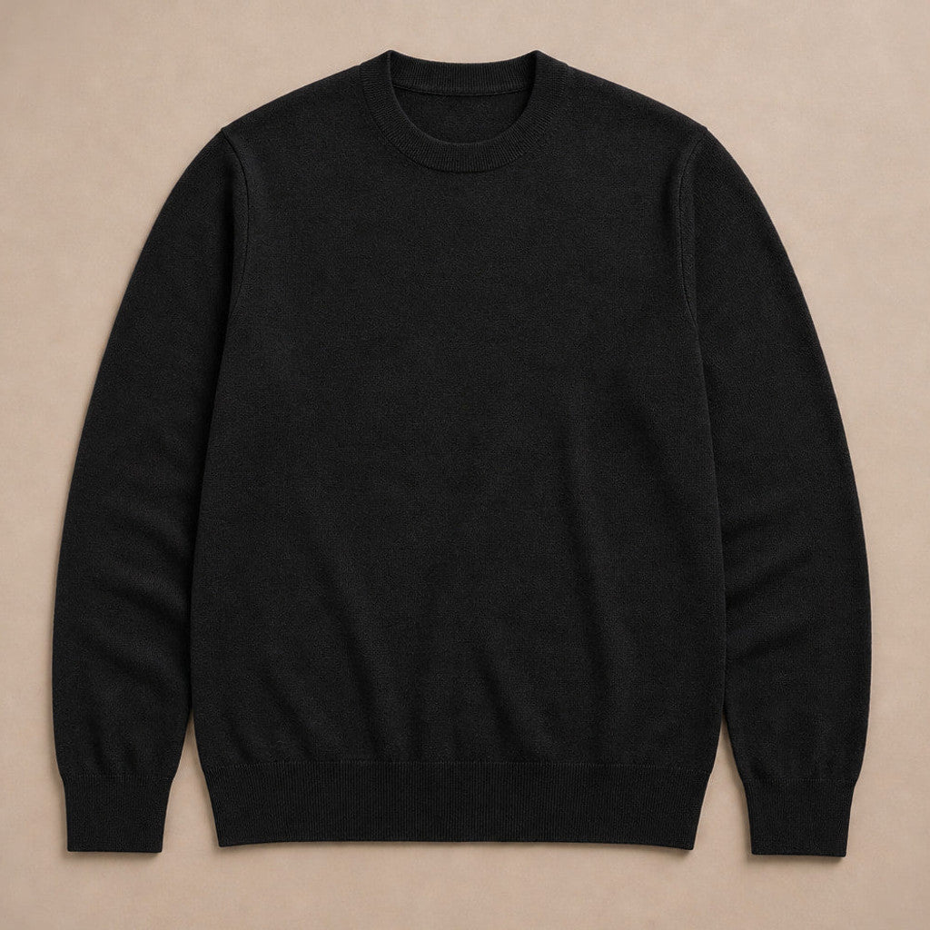 Broderick | Crewneck Jumper Contrast Piping Black – Product Photo