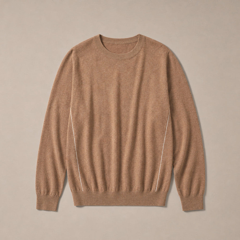 Broderick | Crewneck Jumper Contrast Piping Camel – Product Photo