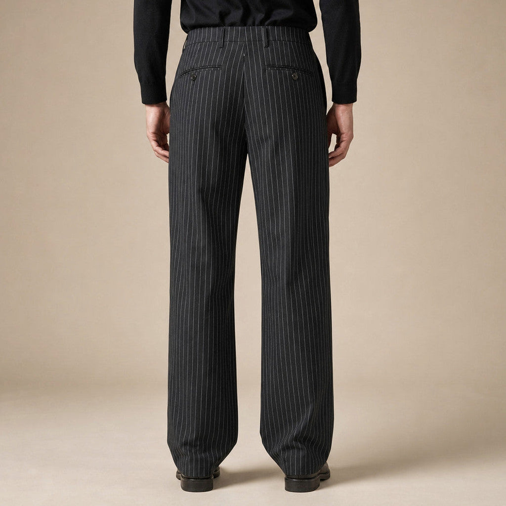 Brodox | Pinstripe Trousers Wide Leg Black Black – Full Look
