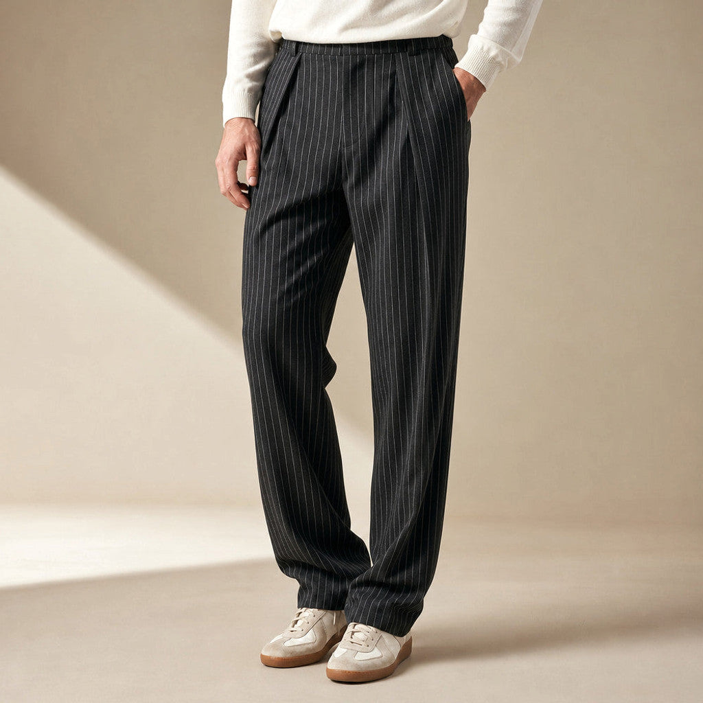 Brodox | Pinstripe Trousers Wide Leg Black Black – Product Photo