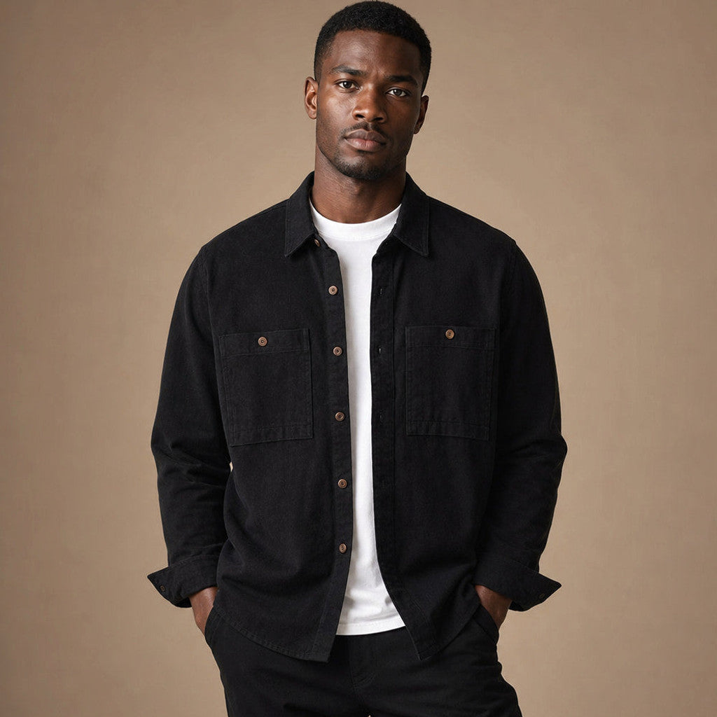 Bromley | Overshirt Washed Cotton Double Chest Pocket Black – Product Photo