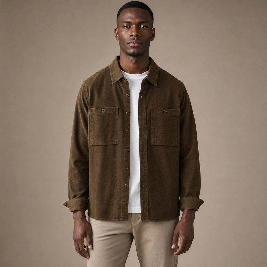 Bromley | Overshirt Washed Cotton Double Chest Pocket in Espresso – Premium Editorial