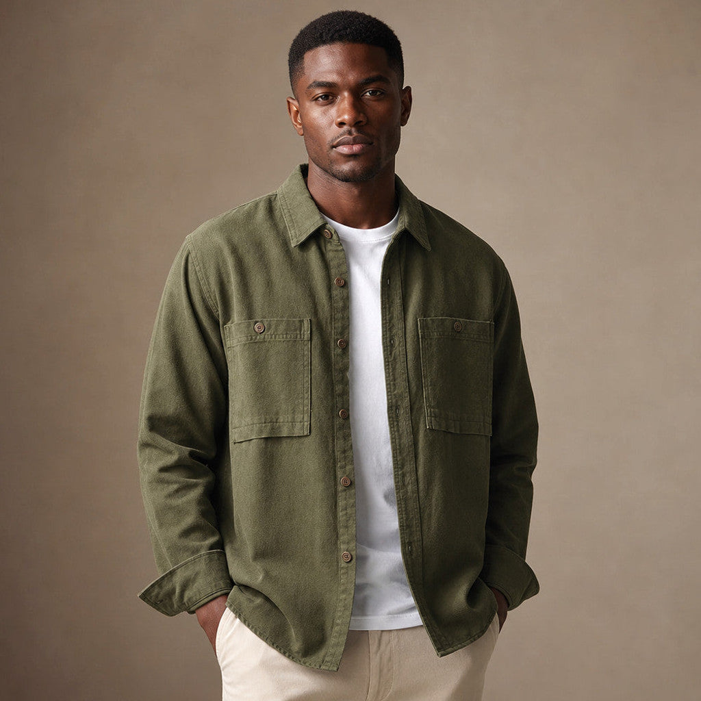 Bromley | Overshirt Washed Cotton Double Chest Pocket Olive – Product Photo