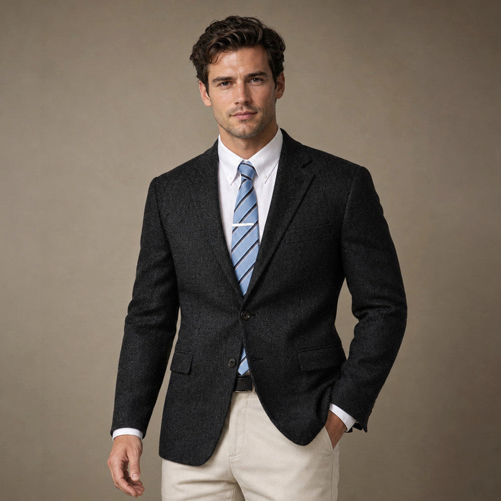 Bronor | Herringbone Blazer Regular Fit in Black – Premium Editorial