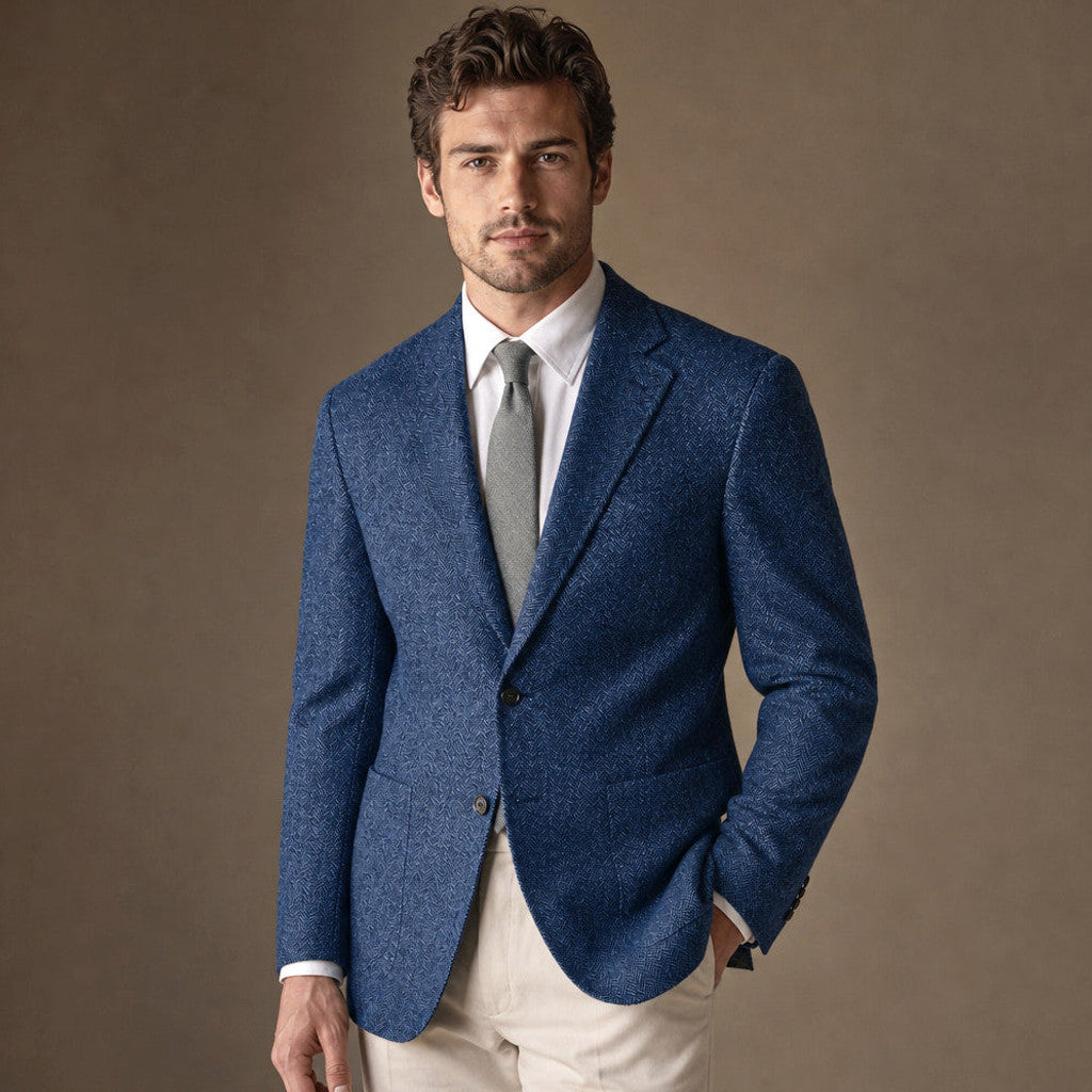 Bronor | Herringbone Blazer Regular Fit in Blue – Premium Editorial