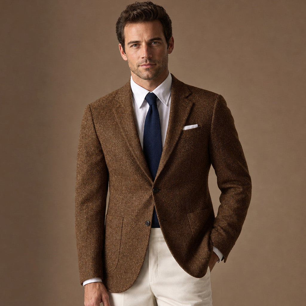 Bronor | Herringbone Blazer Regular Fit in Brown – Premium Editorial