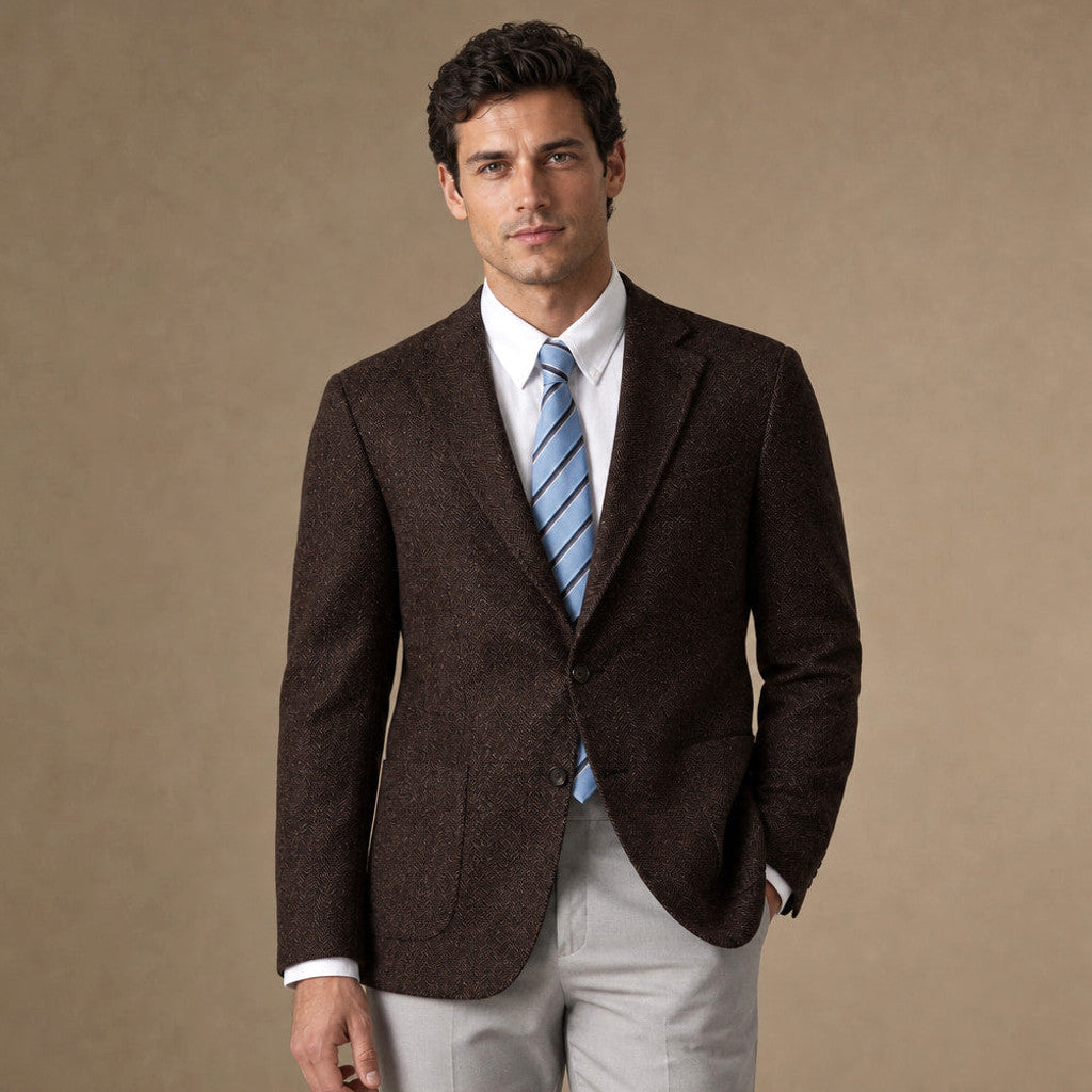 Bronor | Herringbone Blazer Regular Fit in Coffee – Premium Editorial