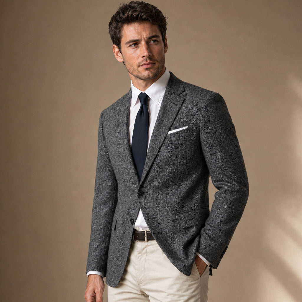 Bronor | Herringbone Blazer Regular Fit Dark Gray – Side Angle View