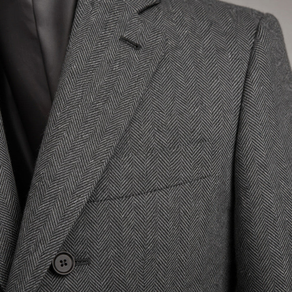 Bronor | Herringbone Blazer Regular Fit Dark Gray – Fabric and Detail Close-Up
