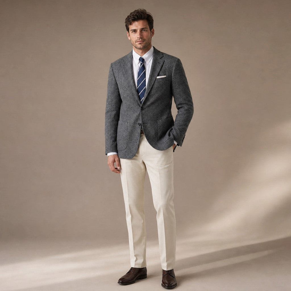 Bronor | Herringbone Blazer Regular Fit Dark Gray – Full Look