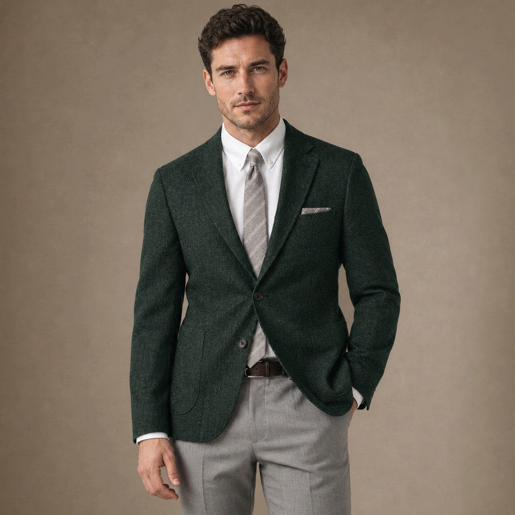 Bronor | Herringbone Blazer Regular Fit Dark Green – Product Photo