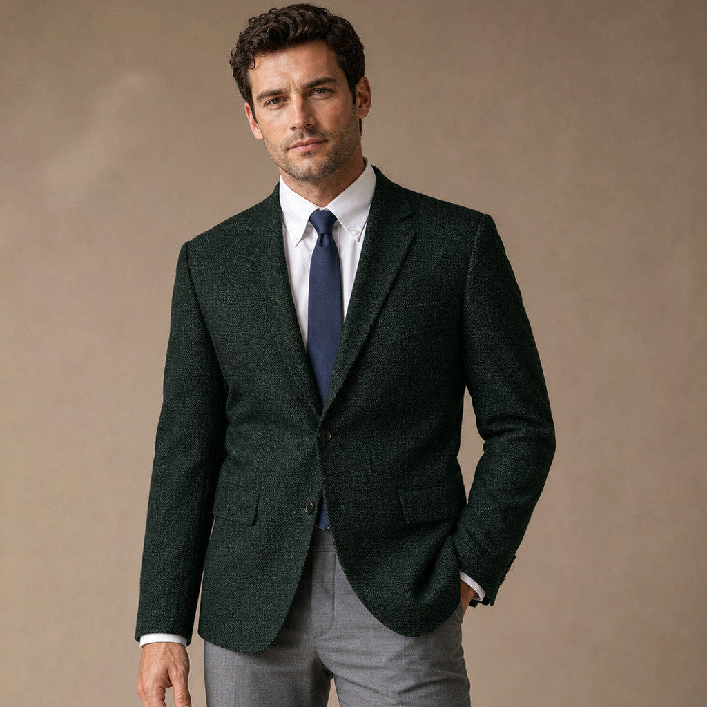 Bronor | Herringbone Blazer Regular Fit in Dark Green – Premium Editorial