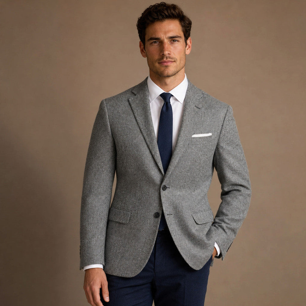 Bronor | Herringbone Blazer Regular Fit in Grey – Premium Editorial