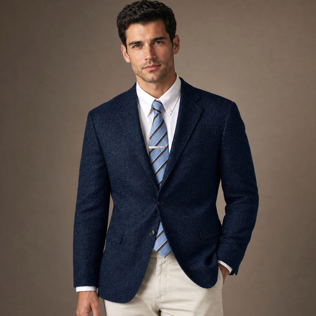 Bronor | Herringbone Blazer Regular Fit in Navy – Premium Editorial