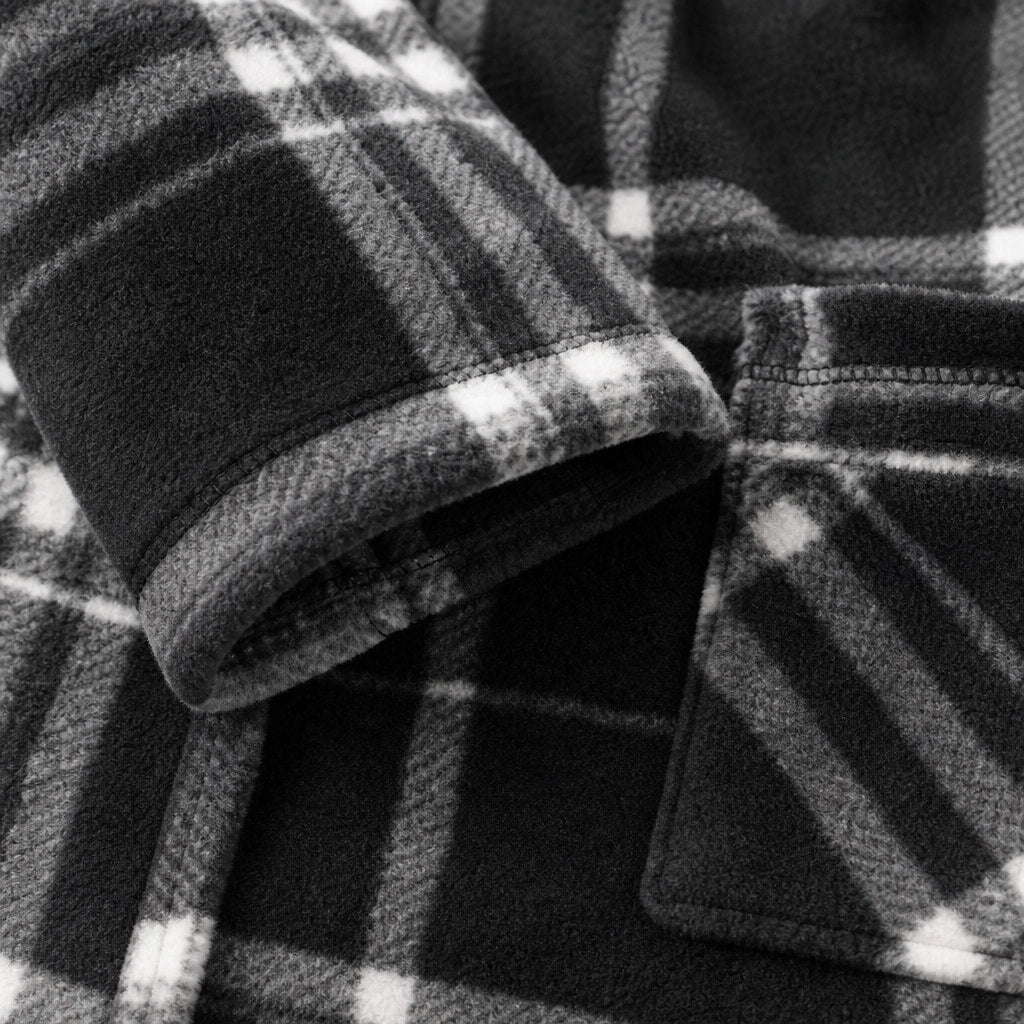 Checked Fleece Dressing Gown Shawl Collar Grey – Fabric and Detail Close-Up
