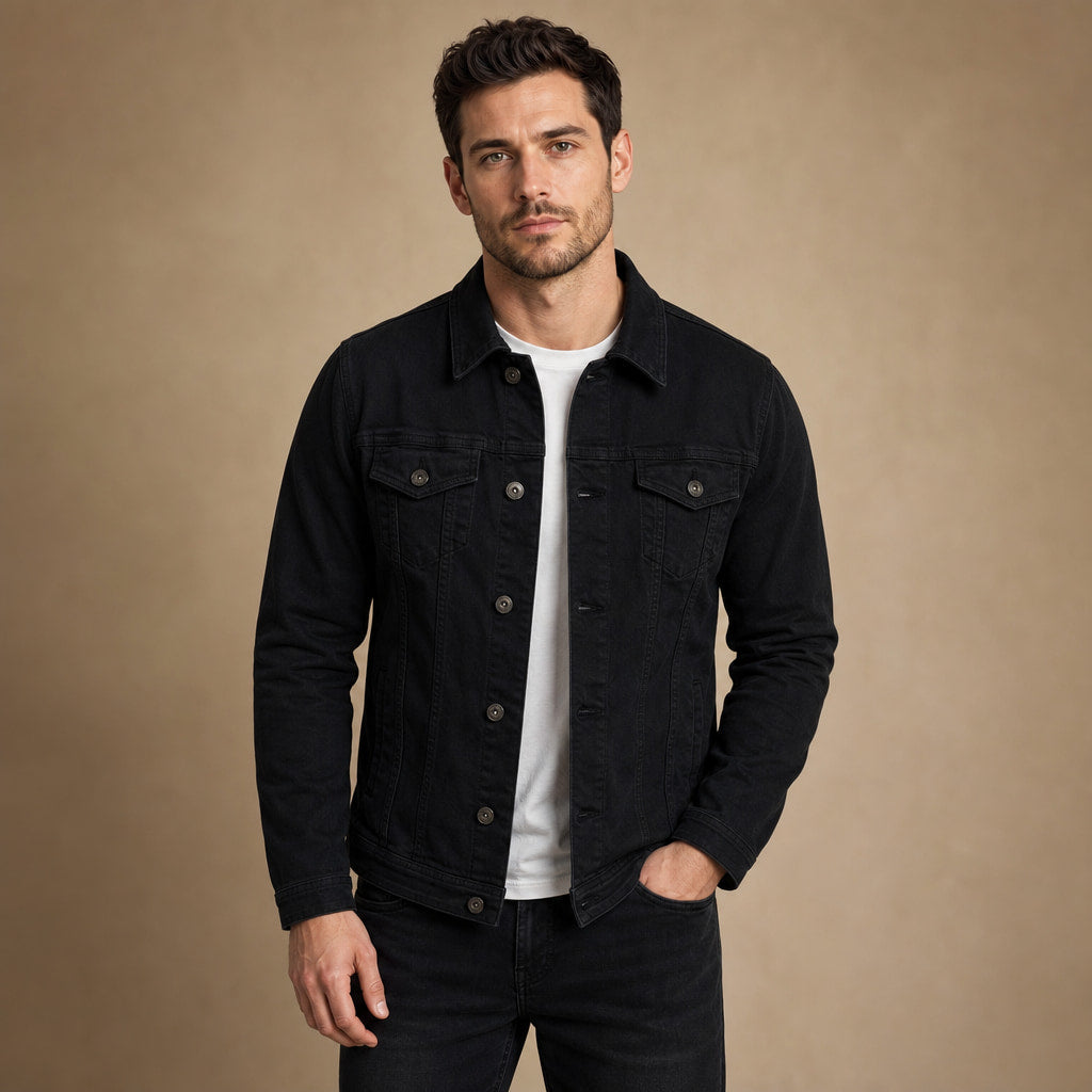 Dark Denim Jacket Casual Fit in Black – Tomosino Premium Menswear