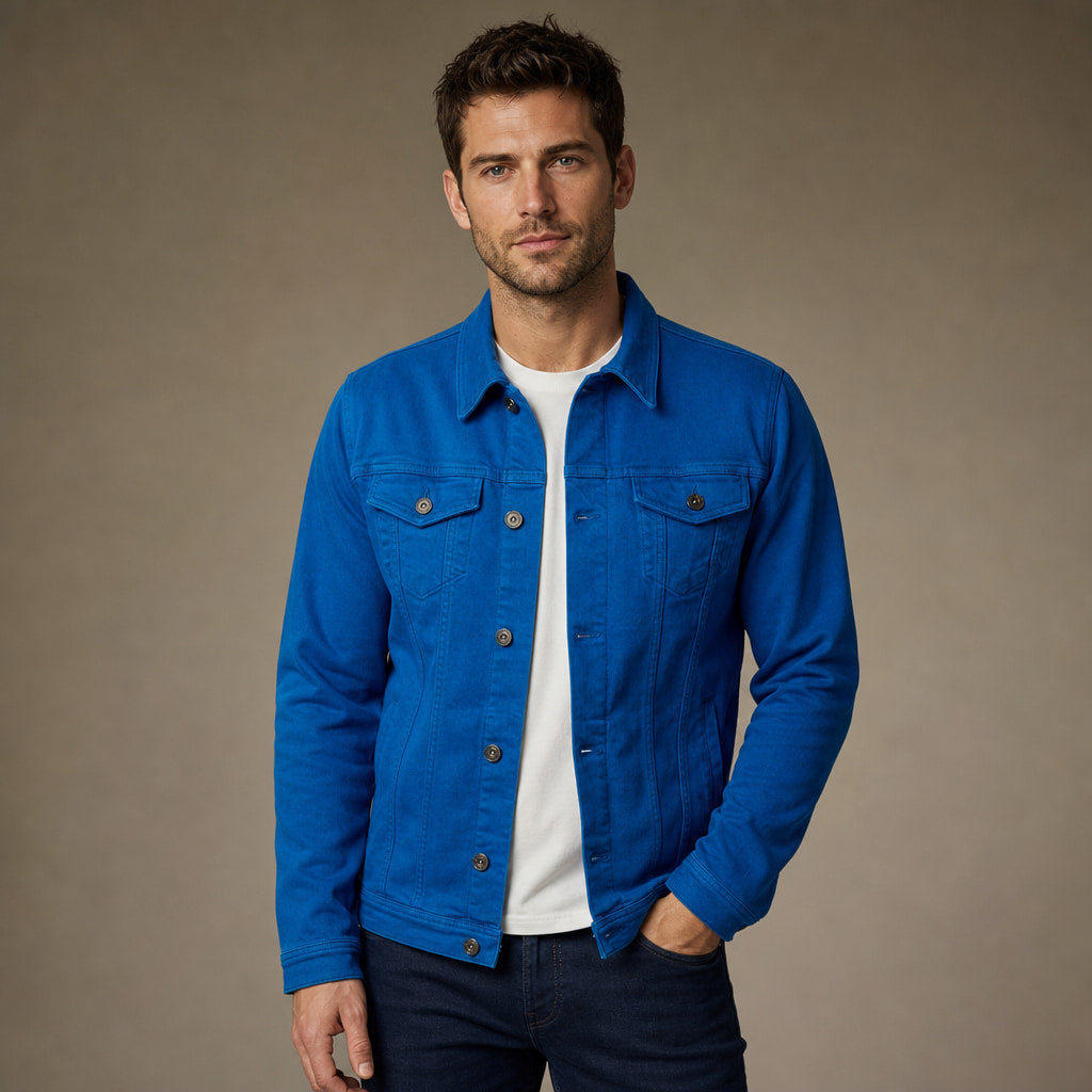 Dark Denim Jacket Casual Fit in Blue – Tomosino Premium Menswear