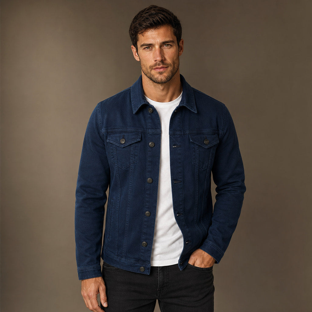 Dark Denim Jacket Casual Fit in Dark Blue – Tomosino Premium Menswear