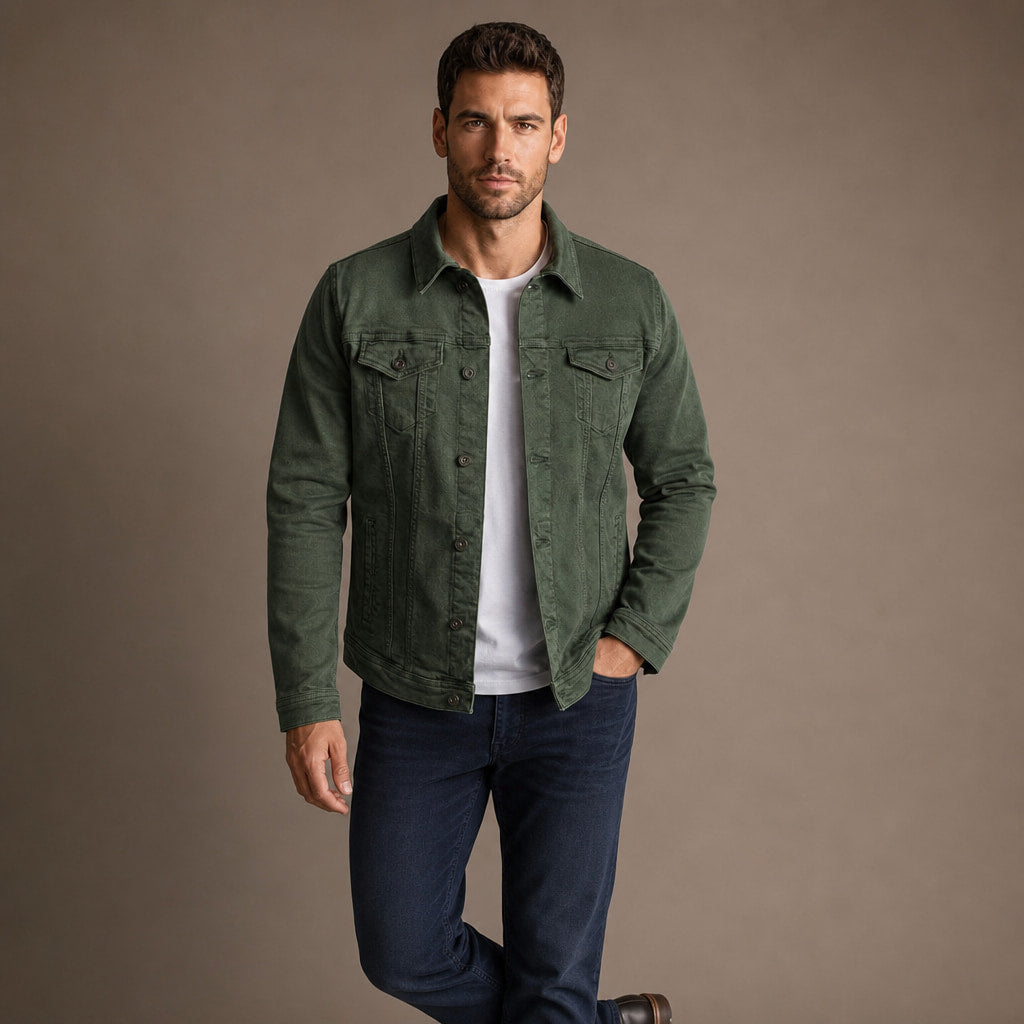 Dark Denim Jacket Casual Fit in Green – Tomosino Premium Menswear