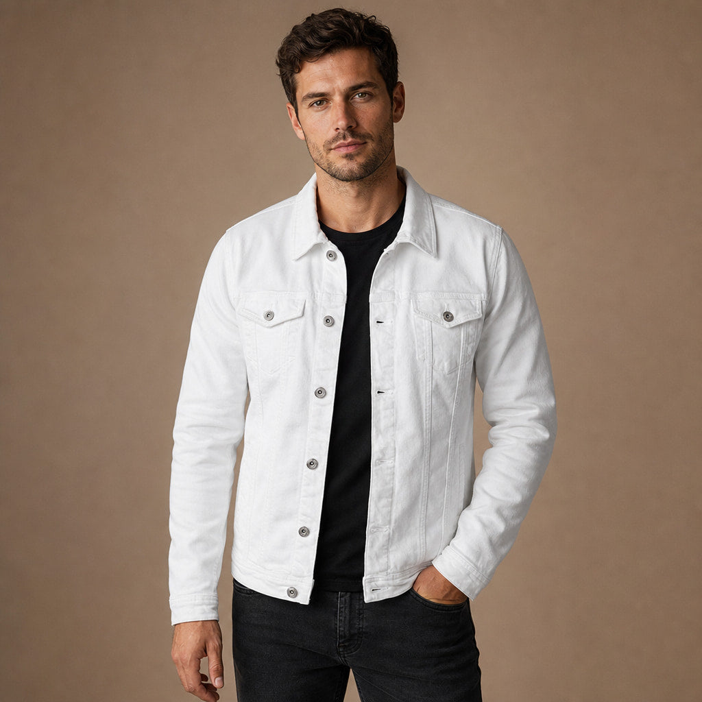 Dark Denim Jacket Casual Fit in White – Tomosino Premium Menswear