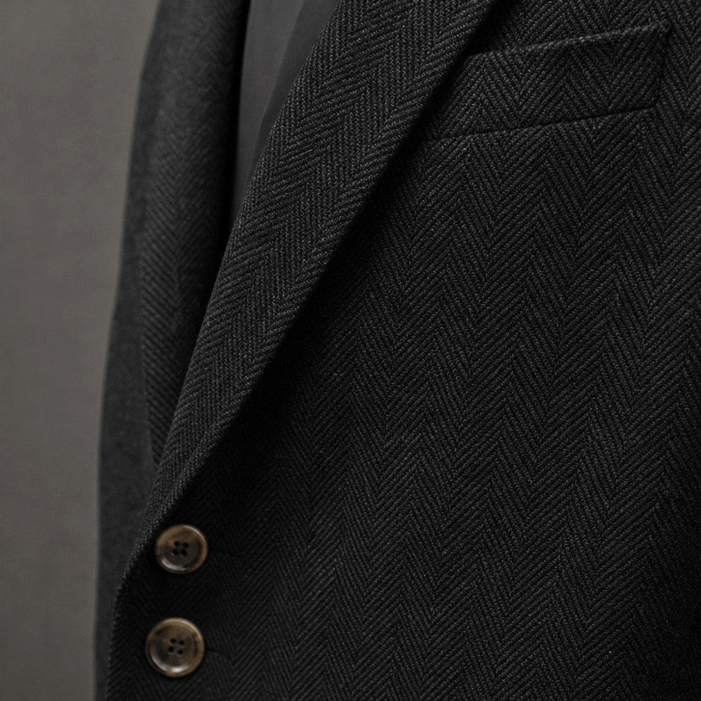 Brudex | Herringbone Blazer Tailored Fit Black – Fabric and Detail Close-Up