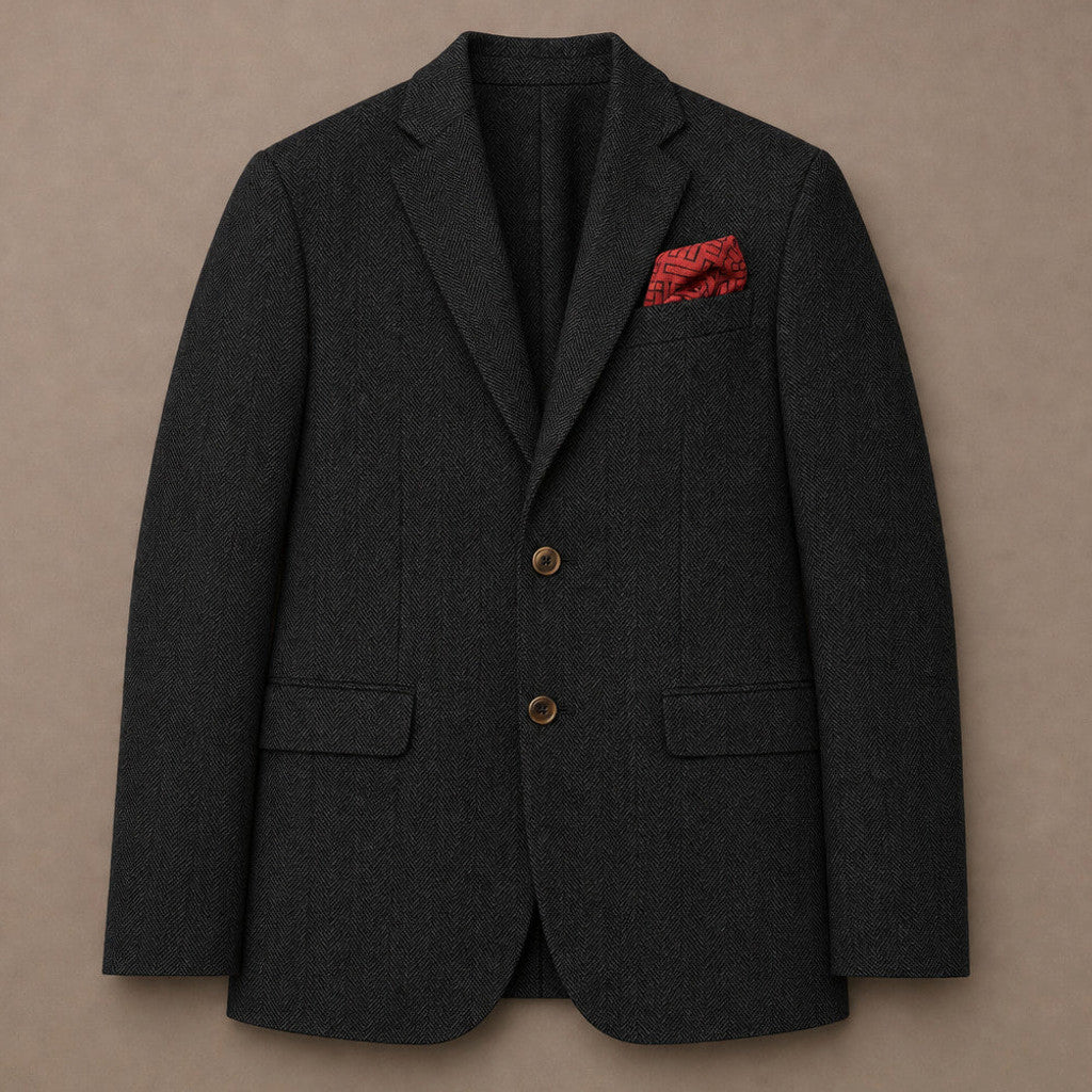 Brudex | Herringbone Blazer Tailored Fit Black – Flat Lay Product Photo