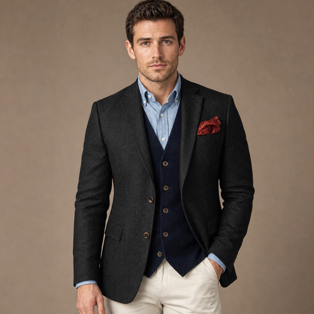 Brudex | Herringbone Blazer Tailored Fit in Black – Premium Editorial