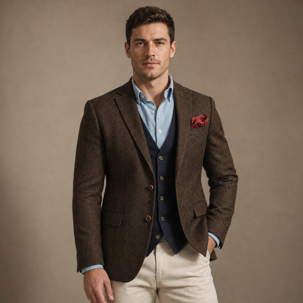 Brudex | Herringbone Blazer Tailored Fit in Brown – Premium Editorial