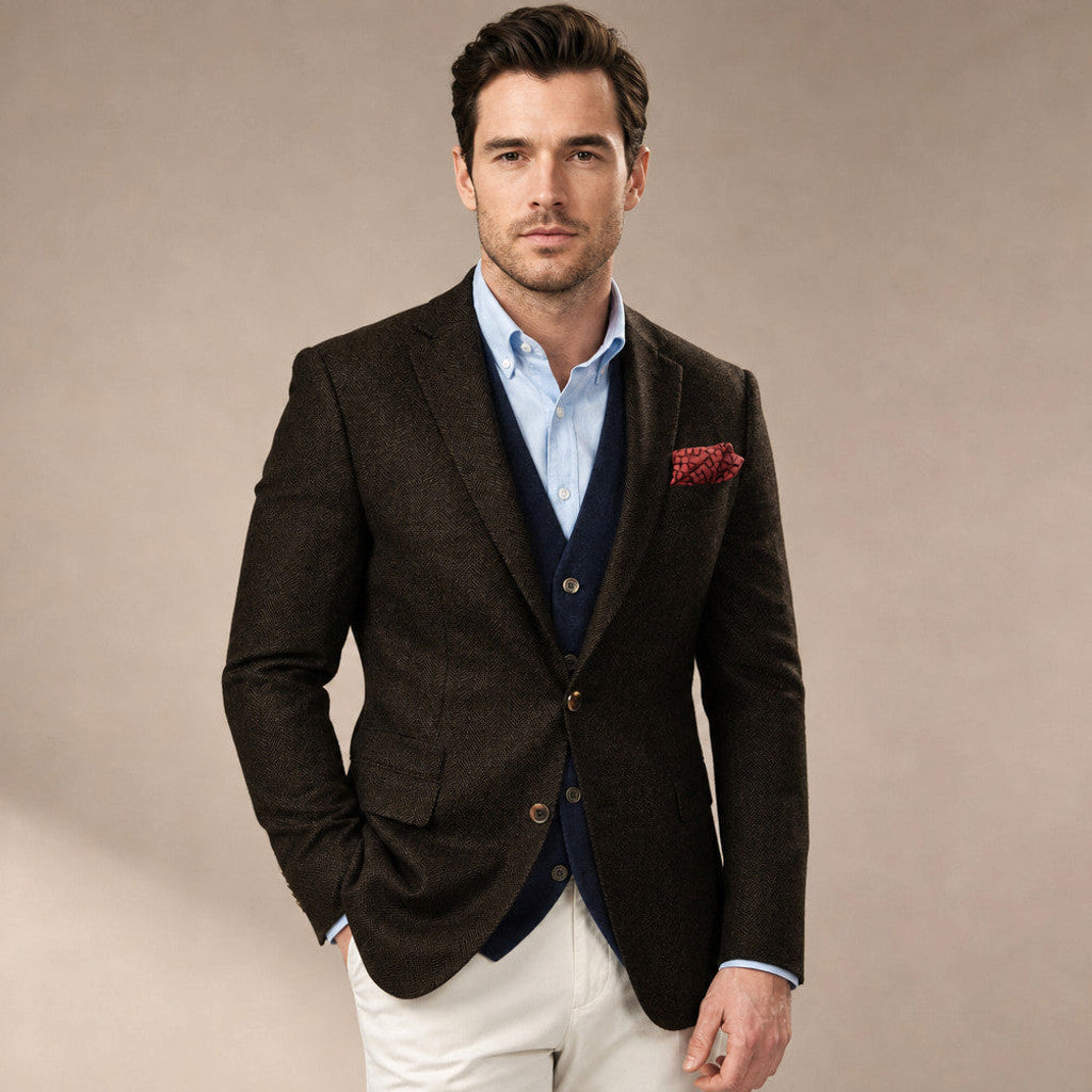 Brudex | Herringbone Blazer Tailored Fit in Coffee – Premium Editorial
