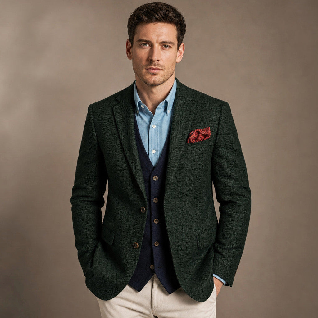 Brudex | Herringbone Blazer Tailored Fit Dark Green – Product Photo