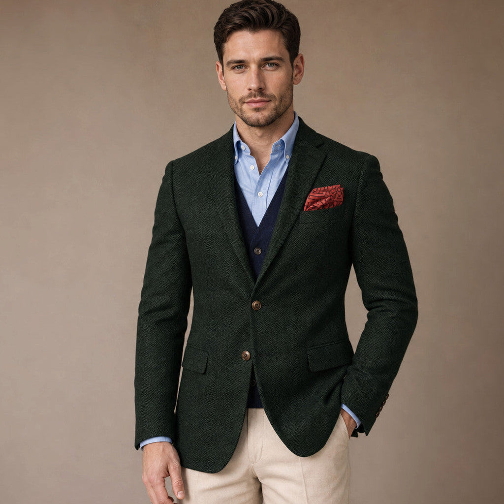 Brudex | Herringbone Blazer Tailored Fit in Dark Green – Premium Editorial