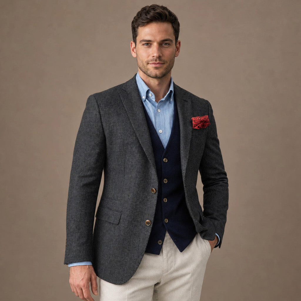 Brudex | Herringbone Blazer Tailored Fit Dark Grey – Product Photo