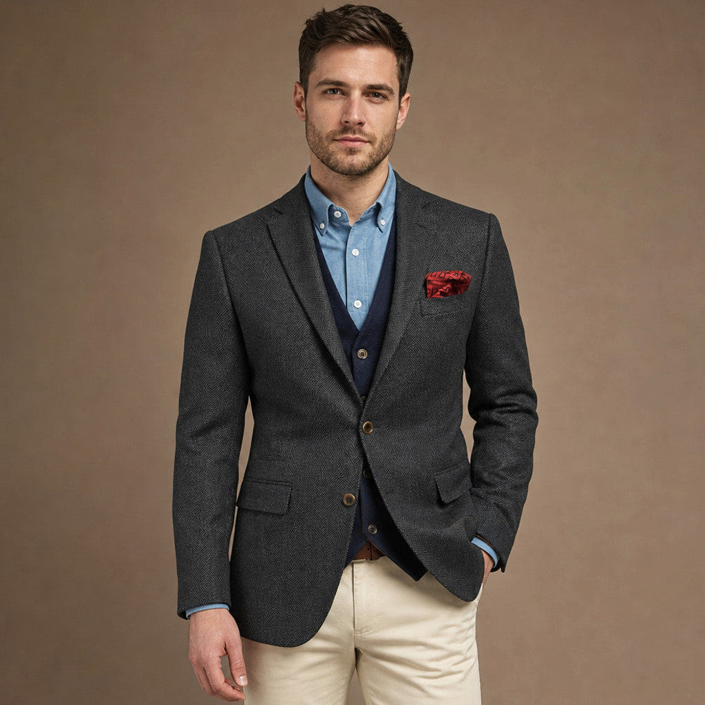 Brudex | Herringbone Blazer Tailored Fit in Dark Grey – Premium Editorial