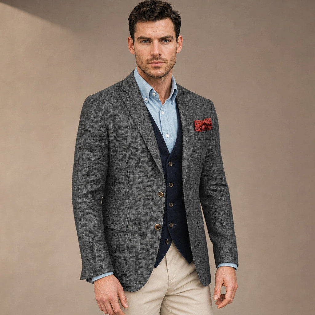 Brudex | Herringbone Blazer Tailored Fit Grey – Product Photo
