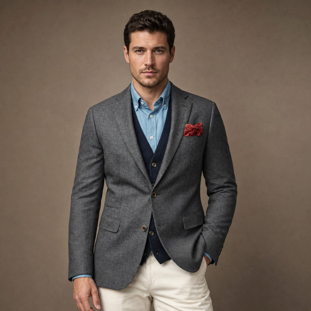 Brudex | Herringbone Blazer Tailored Fit in Grey – Premium Editorial