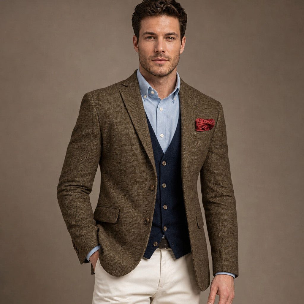 Brudex | Herringbone Blazer Tailored Fit Khaki – Product Photo