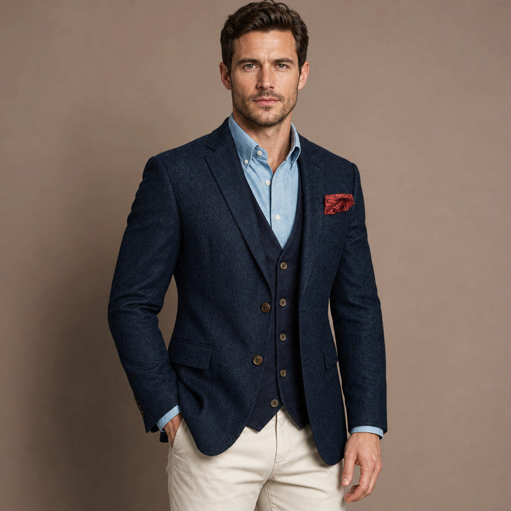 Brudex | Herringbone Blazer Tailored Fit Navy – Product Photo