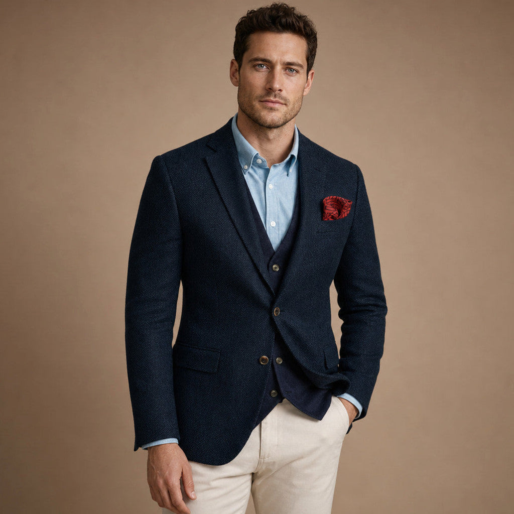 Brudex | Herringbone Blazer Tailored Fit in Navy – Premium Editorial