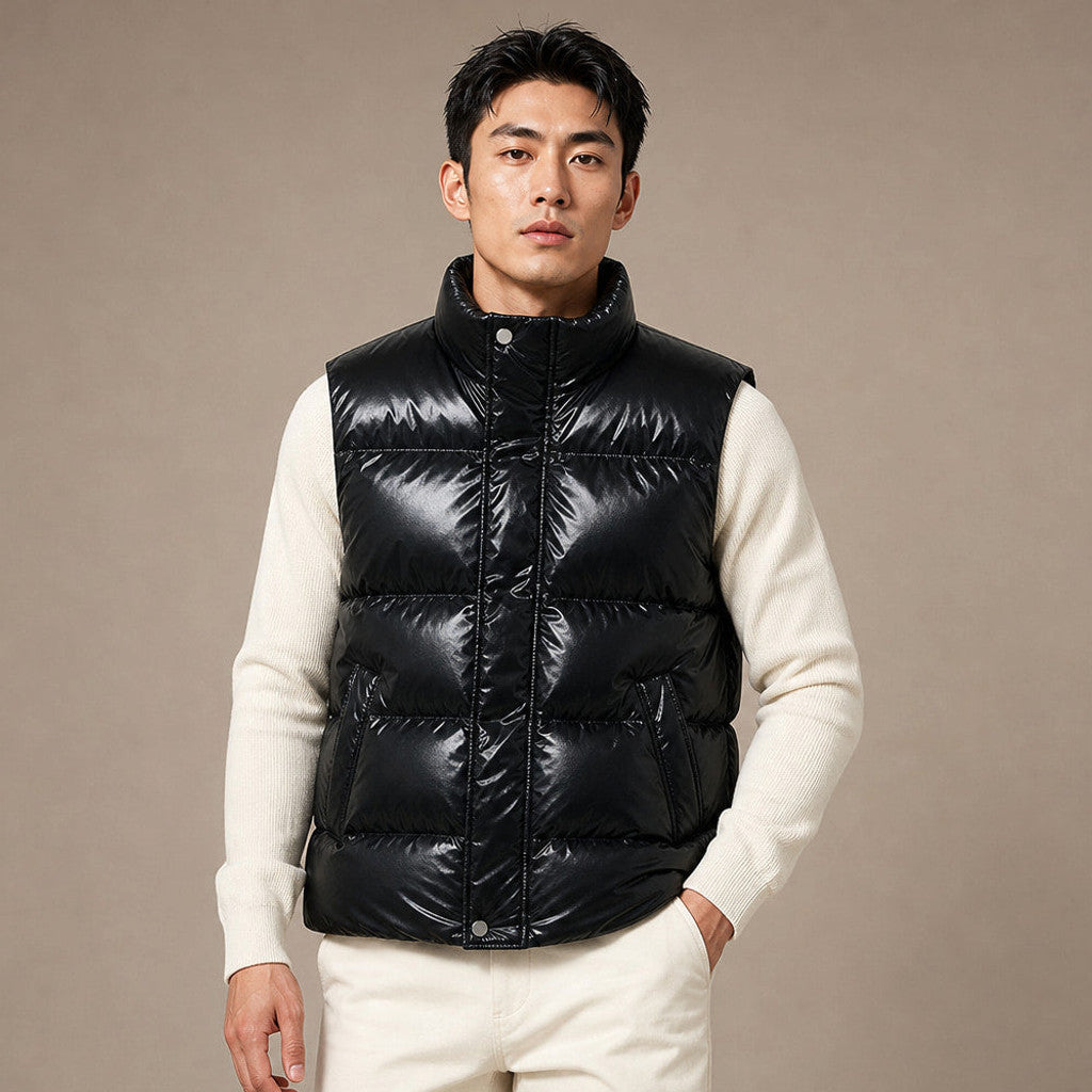 Brudox | Quilted Puffer Vest High Collar in Black – Premium Editorial