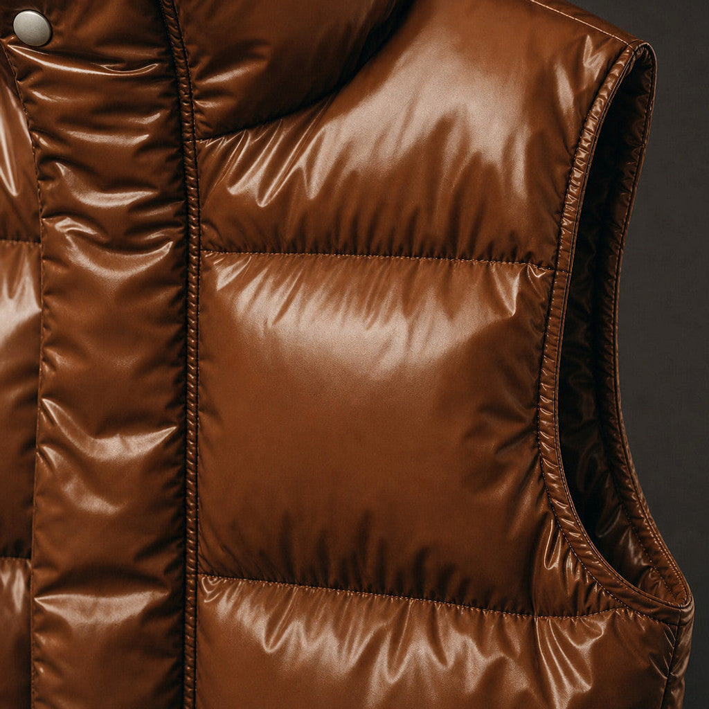 Brudox | Quilted Puffer Vest High Collar Brown – Fabric and Detail Close-Up