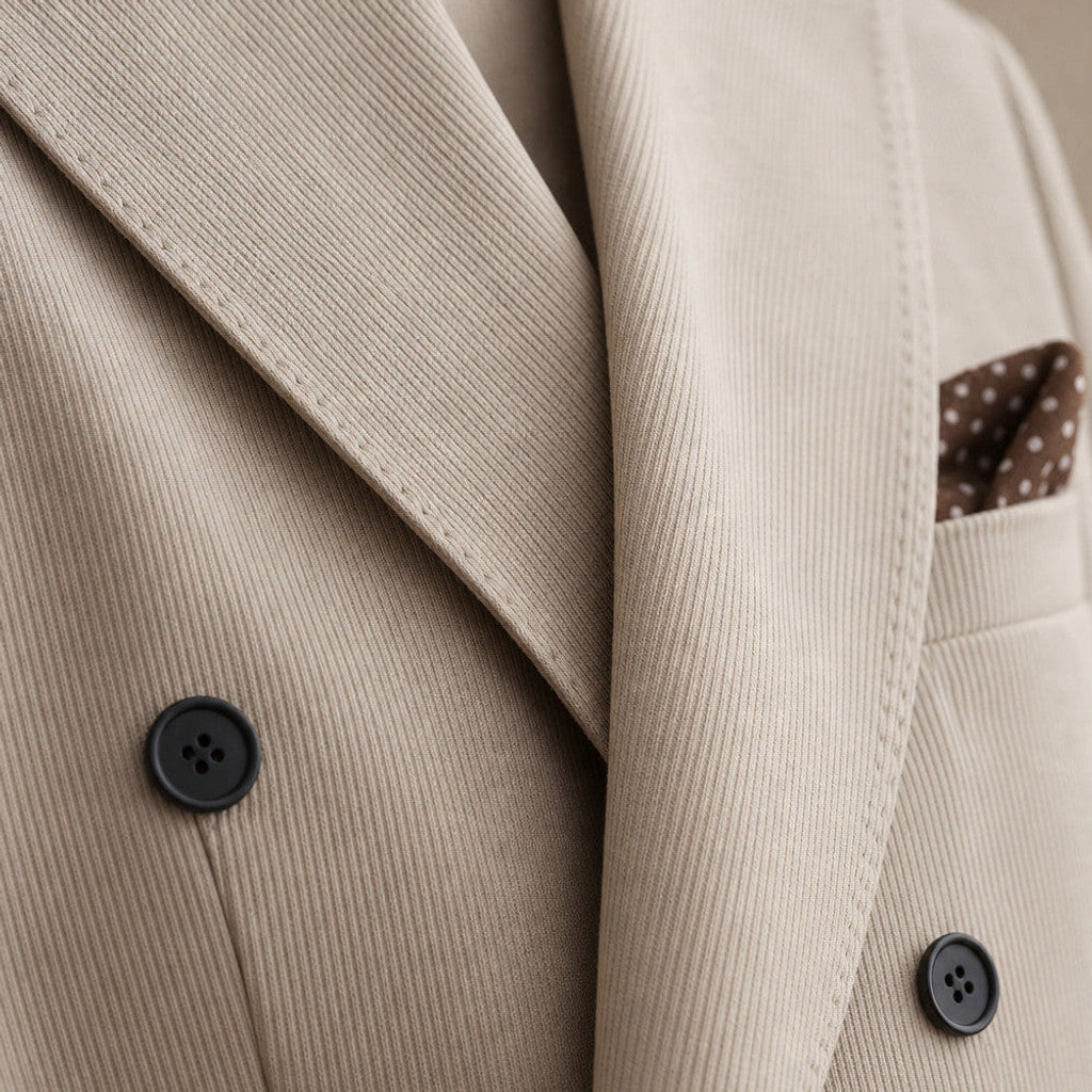 Brulon | Blazer Neapolitan Cut Half Lined Khaki – Fabric and Detail Close-Up