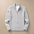 Brusor | Full Zip Knit Sweater Ribbed Stand Collar Light gray – Product Photo