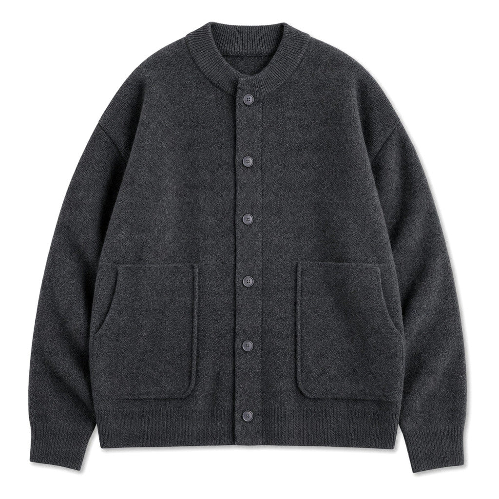 Bruton | Cable Knit Cardigan Brushed Wool Charcoal – Product Photo
