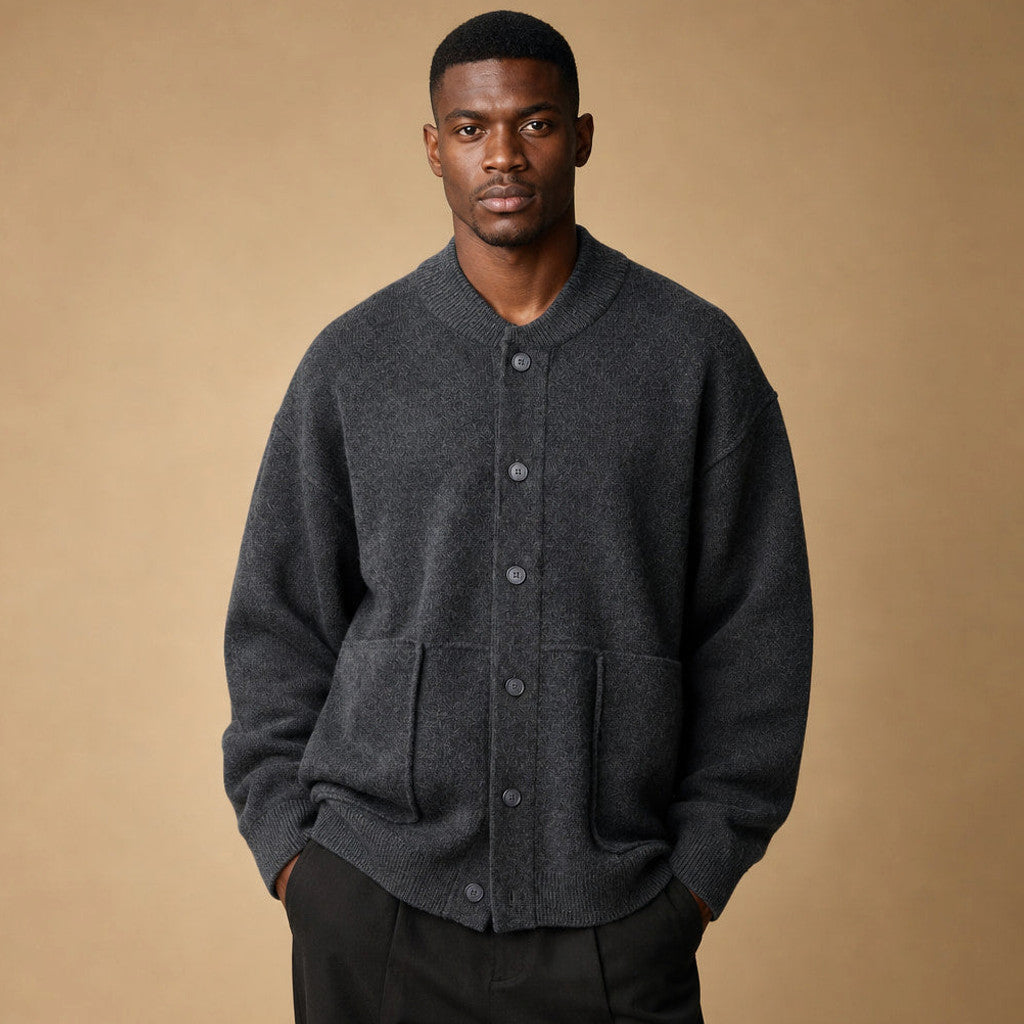 Bruton | Cable Knit Cardigan Brushed Wool in Charcoal – Premium Editorial