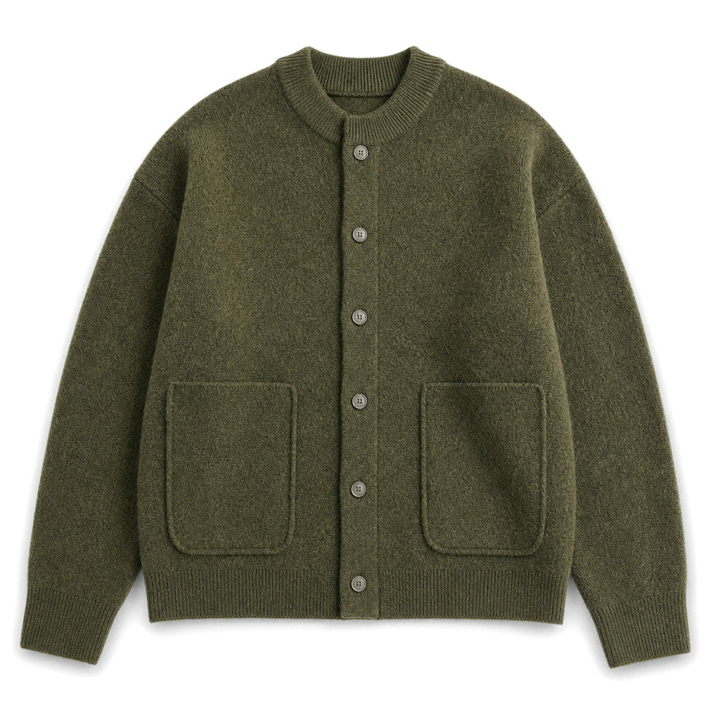 Bruton | Cable Knit Cardigan Brushed Wool Forest Green – Product Photo