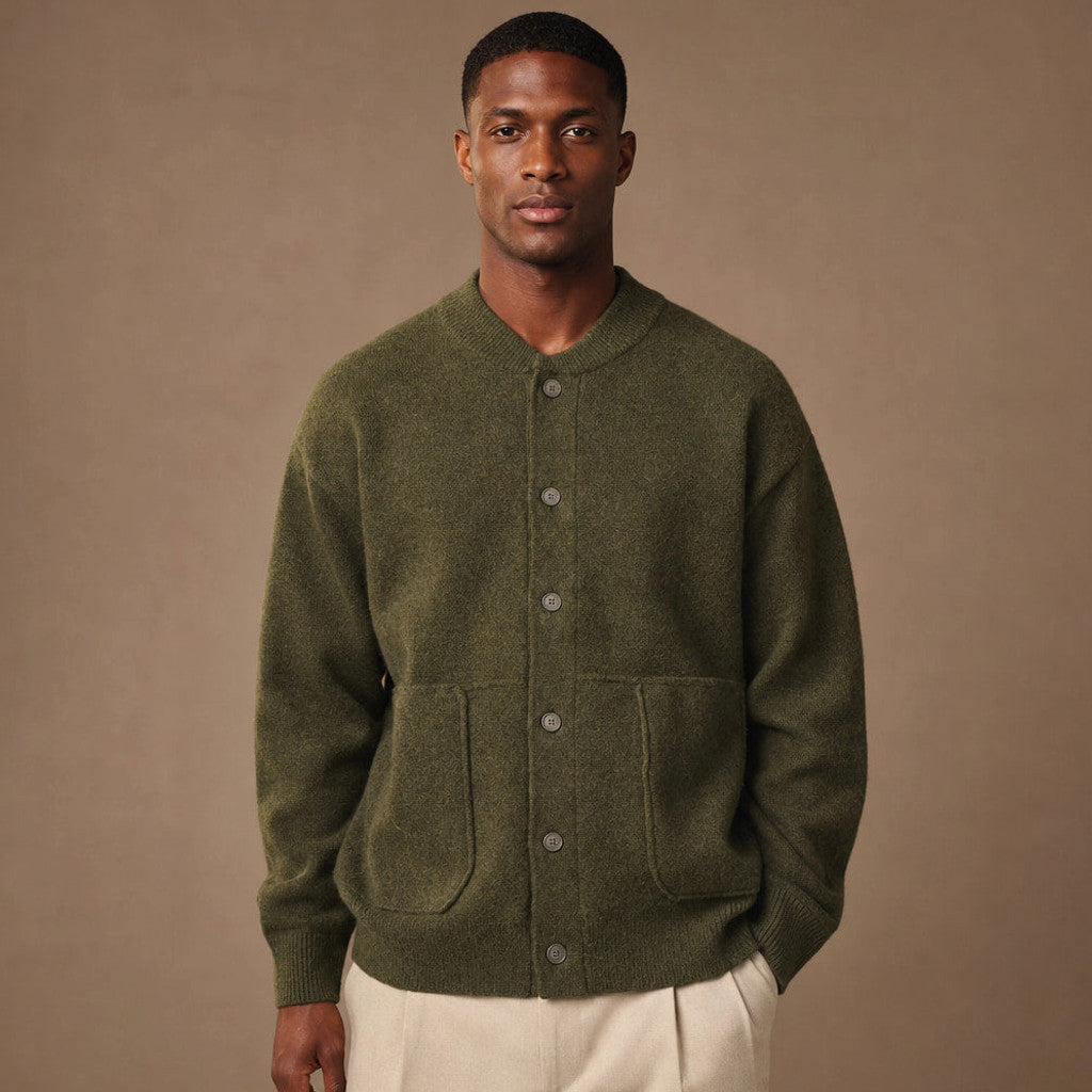 Bruton | Cable Knit Cardigan Brushed Wool in Forest Green – Premium Editorial