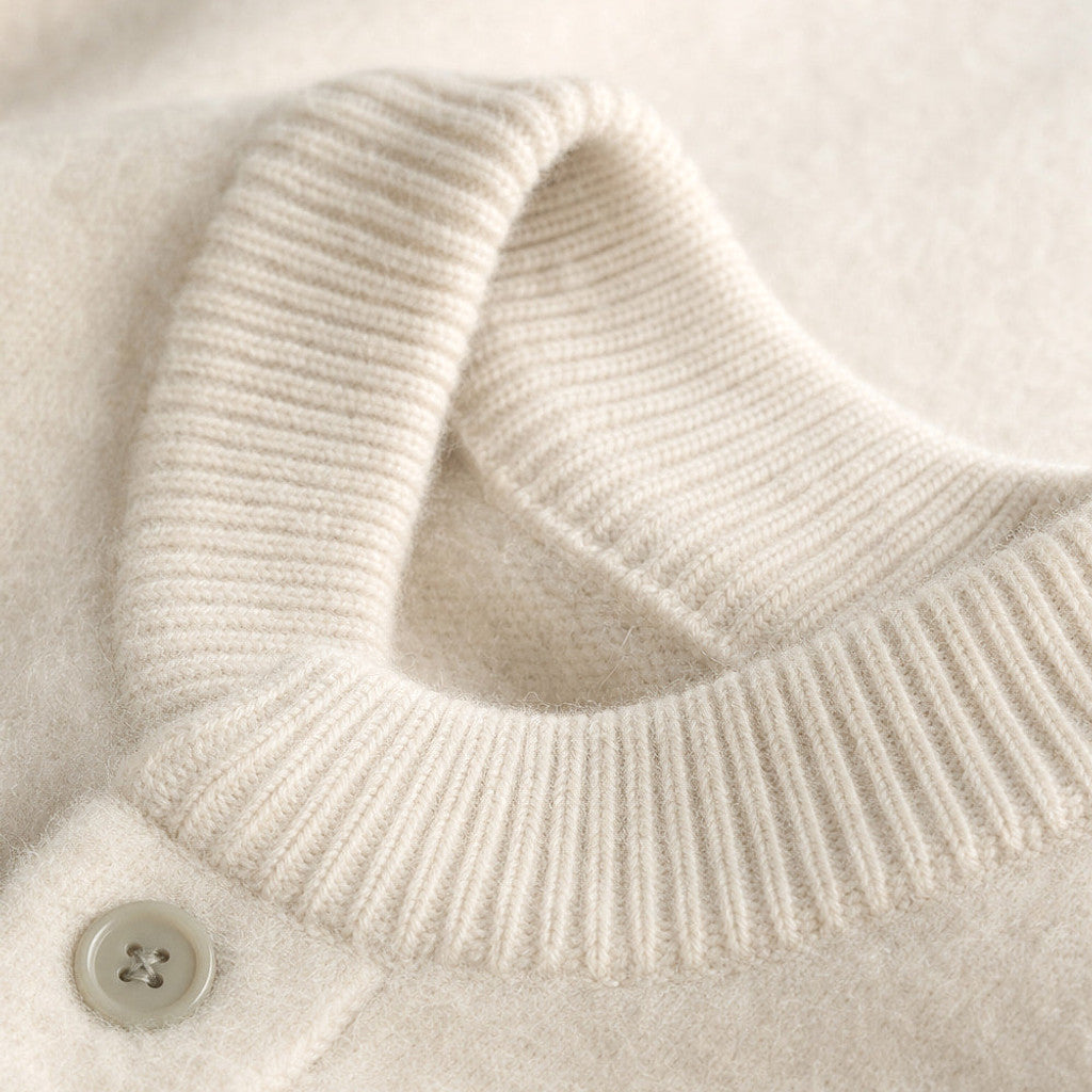Bruton | Cable Knit Cardigan Brushed Wool Ivory – Fabric and Detail Close-Up