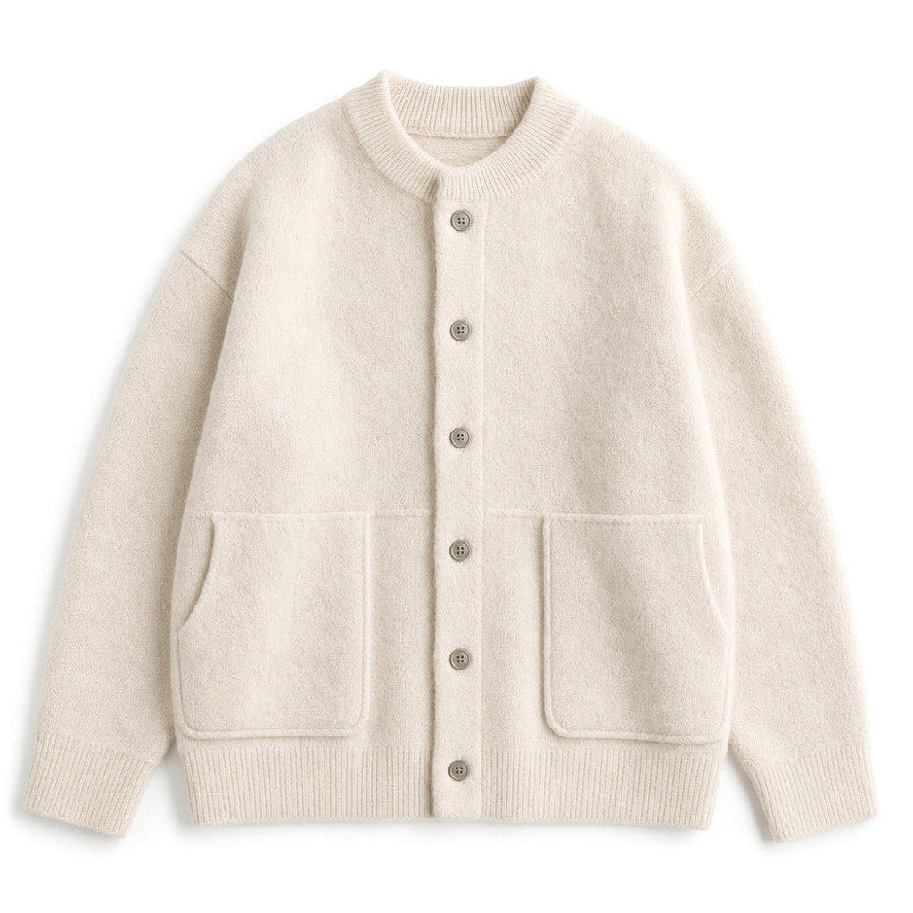 Bruton | Cable Knit Cardigan Brushed Wool Ivory – Product Photo