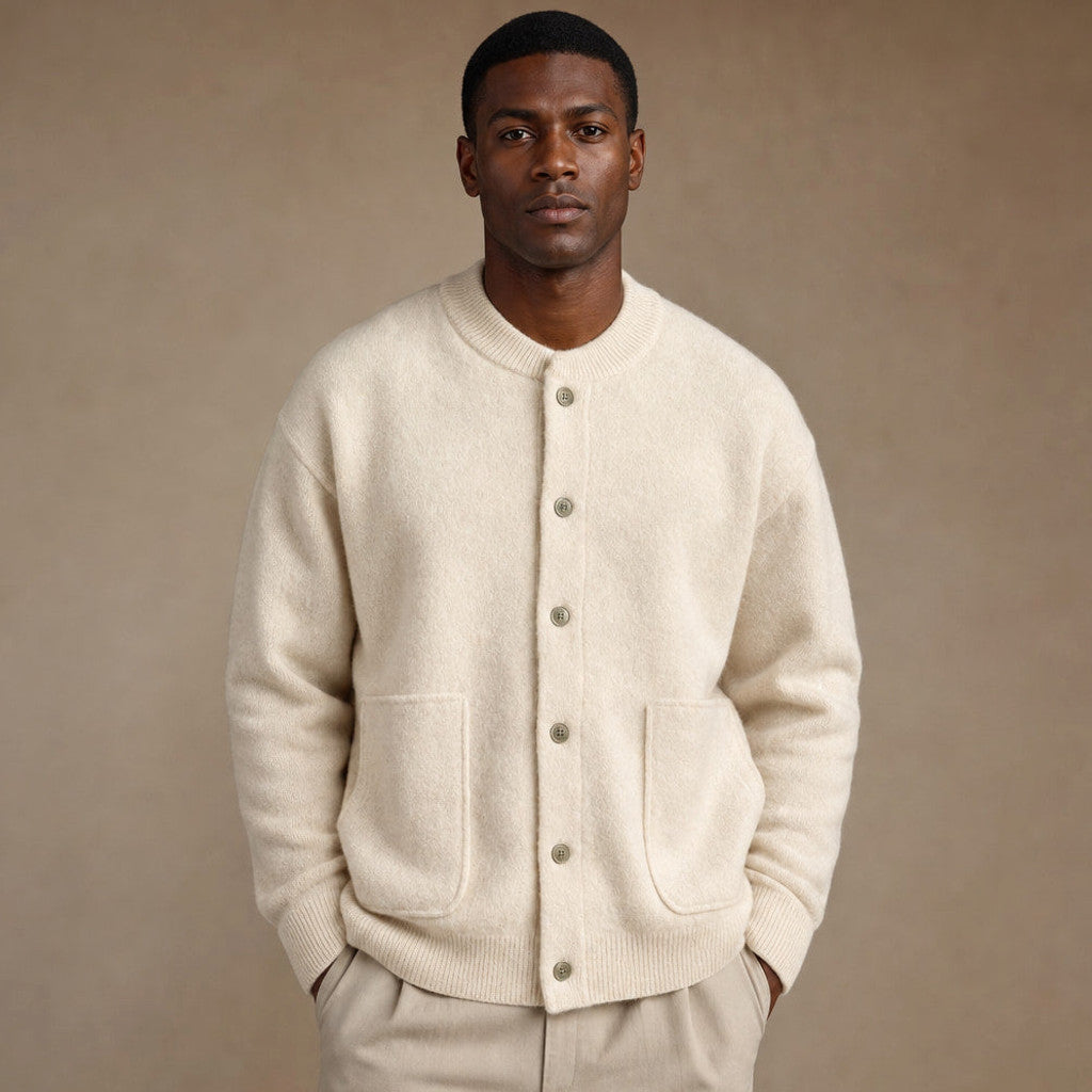 Bruton | Cable Knit Cardigan Brushed Wool in Ivory – Premium Editorial