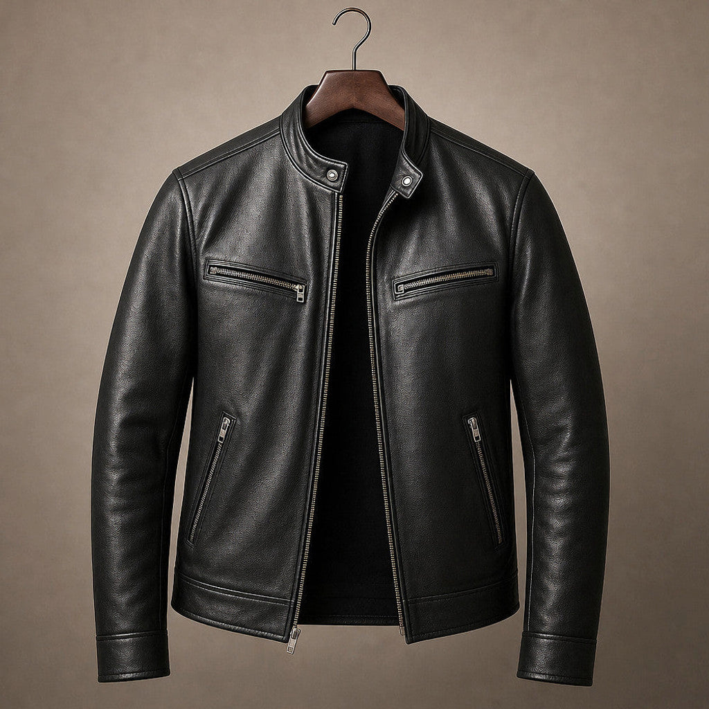 Bulden | Leather Jacket Zip Front Snap Collar Black – Product Photo